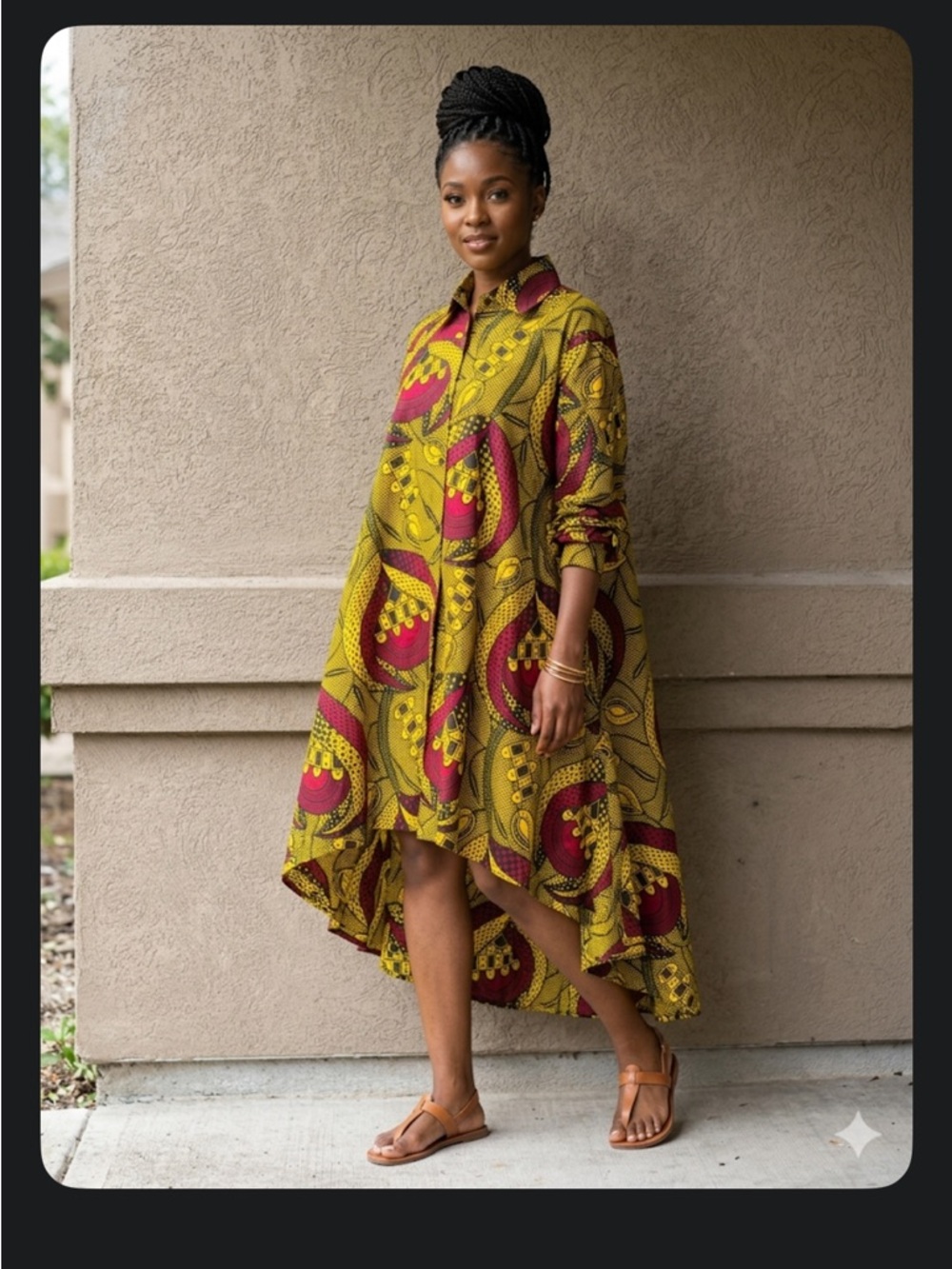 Advance Apparels Yellow & Burgundy Printed High-Low Shirt Dress